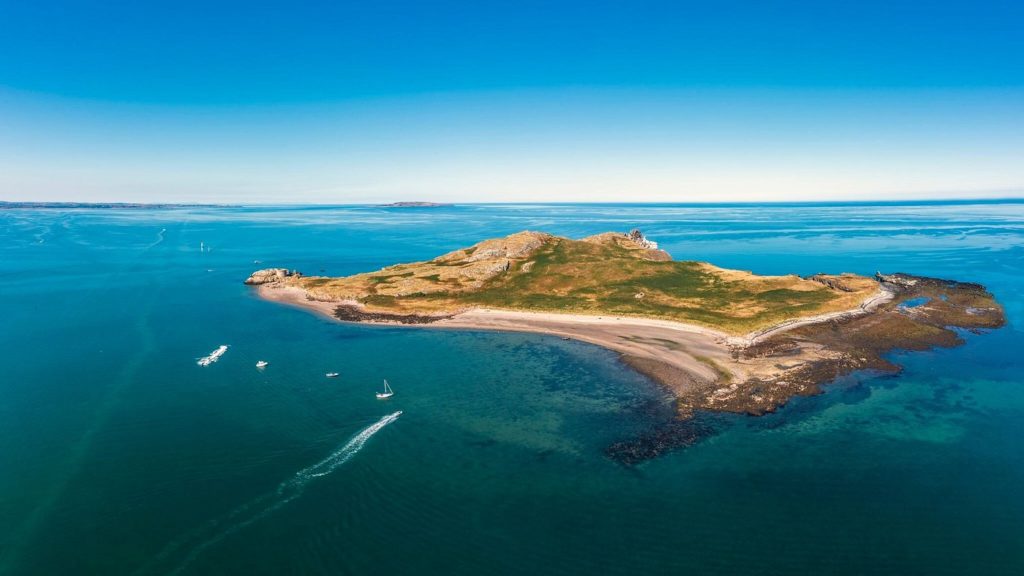 drone view of Ireland's Eye