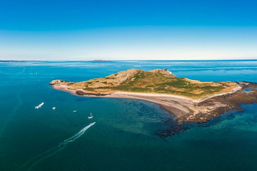 drone view of Ireland's Eye